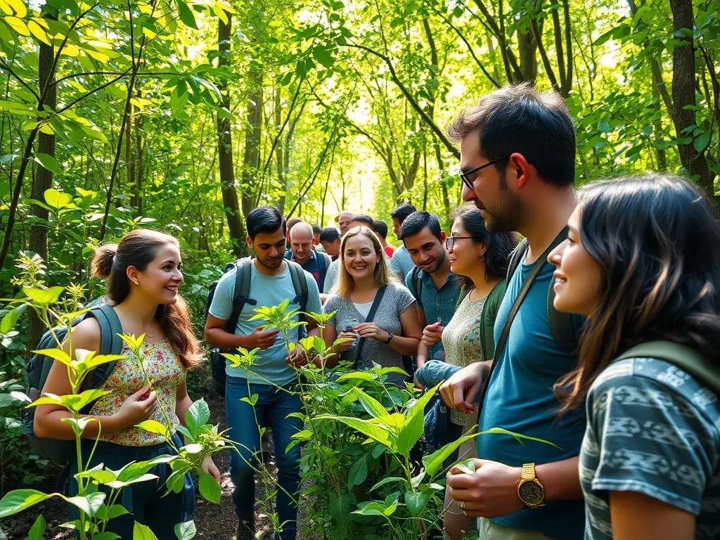 A captivating image showing participants of a guided nature walk, highlighting LES JOURNEES COSTE's efforts in environmental education and heritage preservation.