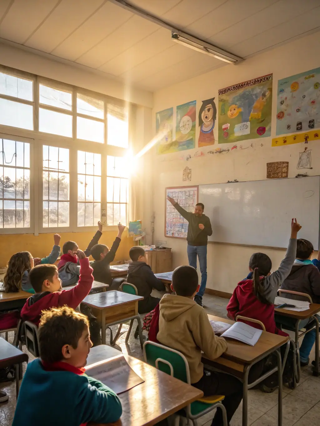 A classroom setting with children learning about local flora and fauna, emphasizing environmental education.