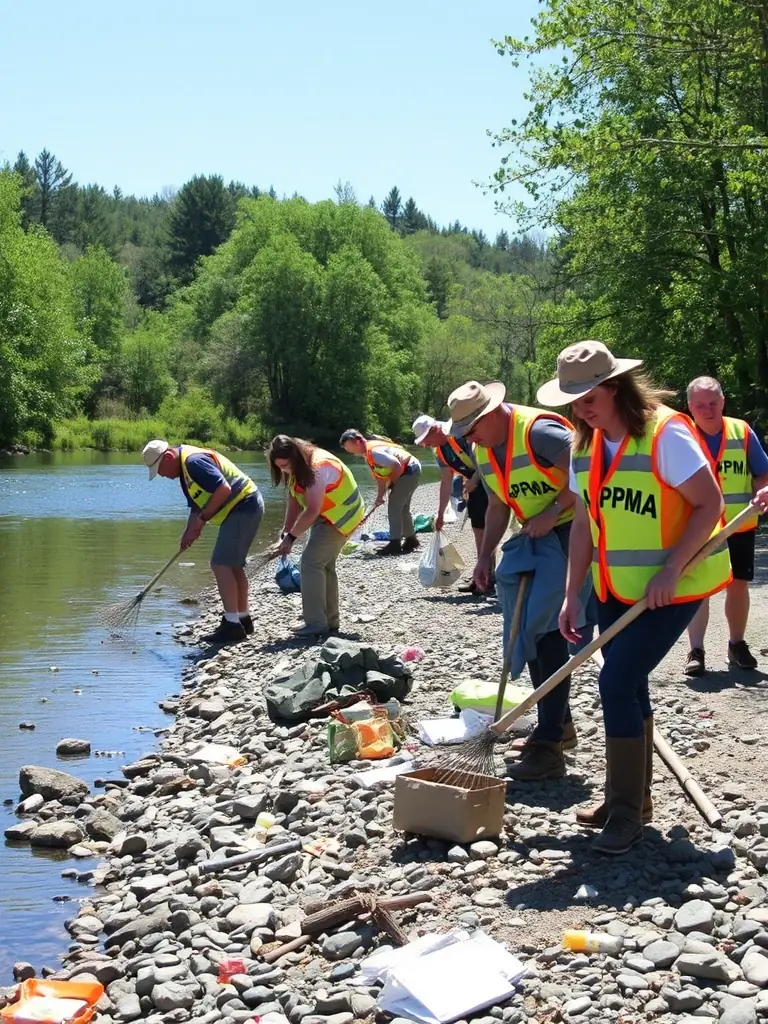 A group of people cleaning up a local riverbank, showcasing community engagement in conservation.