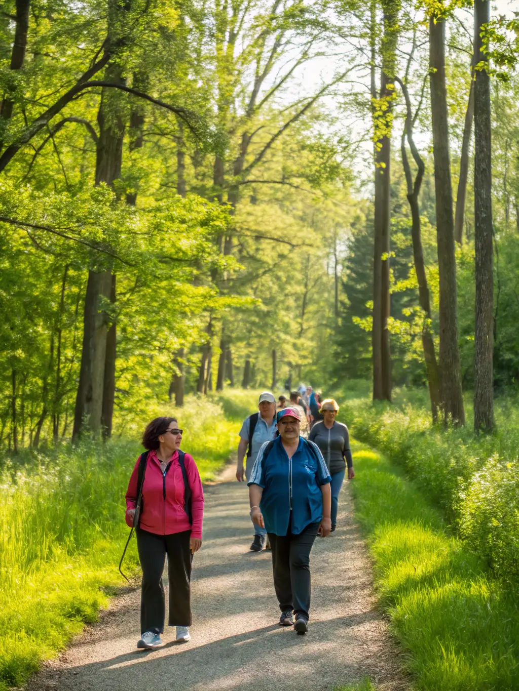A community event with people participating in a guided nature walk, highlighting heritage preservation.